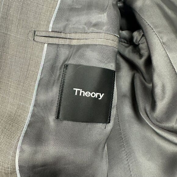 Theory Mens Size 38 Rudolf CF Kurson Suit Jacket Blazer Wool Gray Glen Plaid - Picture 5 of 7